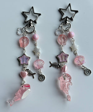 Handmade Kawaii Pink Whale Shark Keychain – Cute Ocean Beaded Bag Charm, pink Star Pastel Sea Phone Charm, Y2K Aesthetic Gift