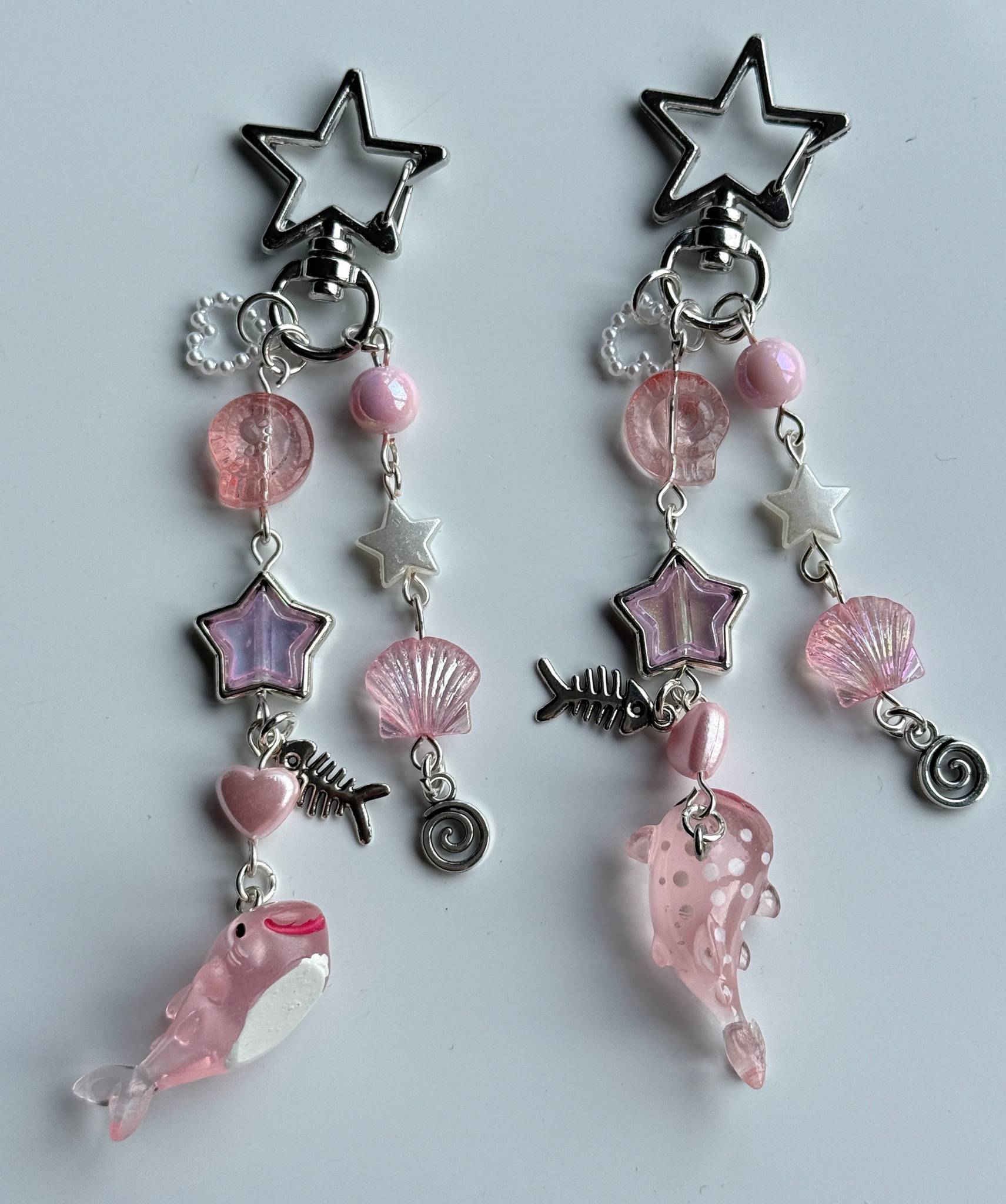Handmade Kawaii Pink Whale Shark Keychain – Cute Ocean Beaded Bag Charm, pink Star Pastel Sea Phone Charm, Y2K Aesthetic Gift Beadsbylillixx