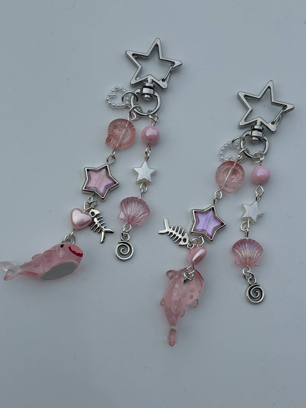 Handmade Kawaii Pink Whale Shark Keychain – Cute Ocean Beaded Bag Charm, pink Star Pastel Sea Phone Charm, Y2K Aesthetic Gift Beadsbylillixx