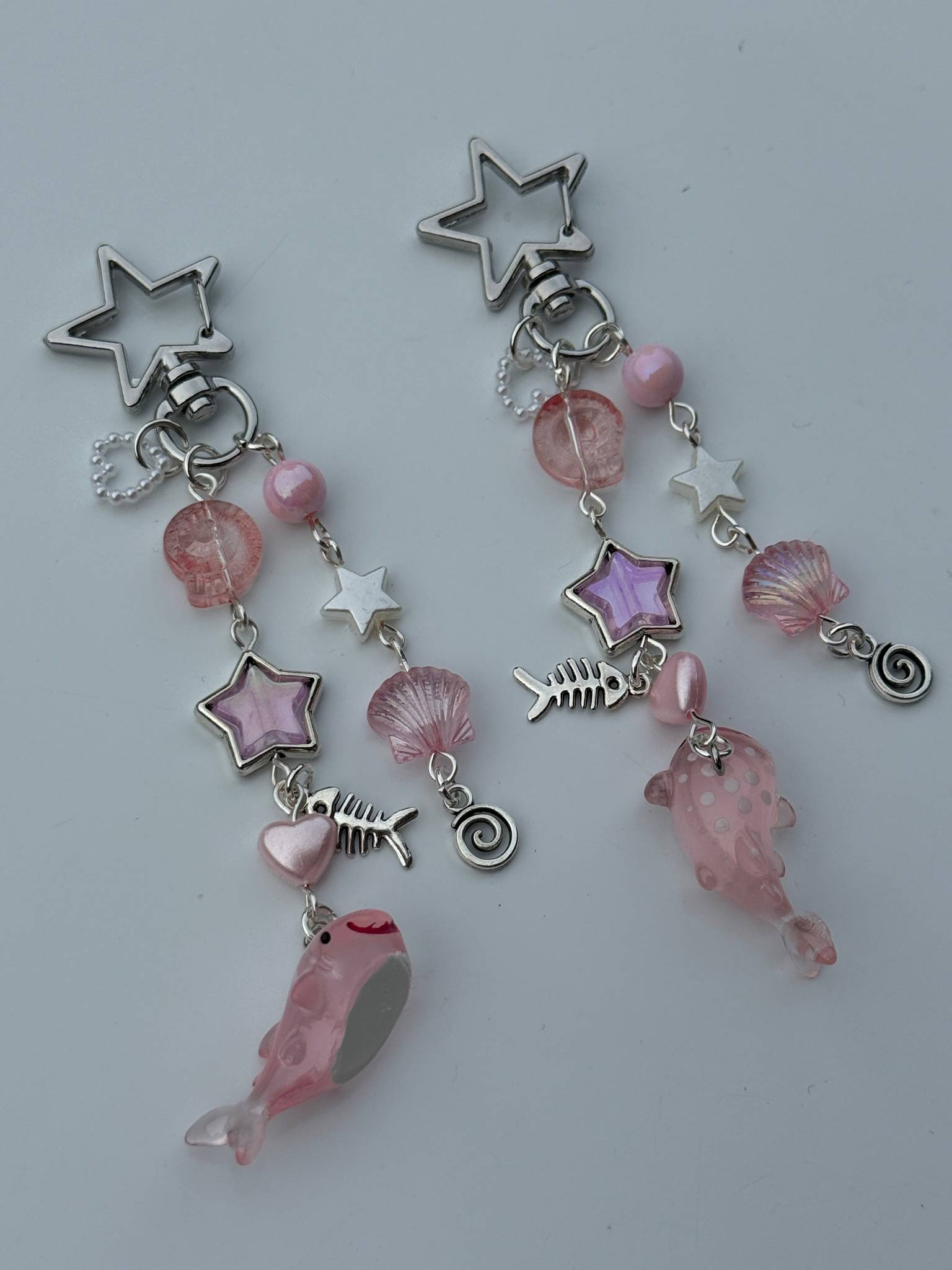 Handmade Kawaii Pink Whale Shark Keychain – Cute Ocean Beaded Bag Charm, pink Star Pastel Sea Phone Charm, Y2K Aesthetic Gift Beadsbylillixx