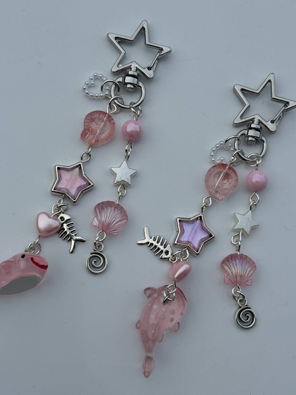 Handmade Kawaii Pink Whale Shark Keychain – Cute Ocean Beaded Bag Charm, pink Star Pastel Sea Phone Charm, Y2K Aesthetic Gift Beadsbylillixx
