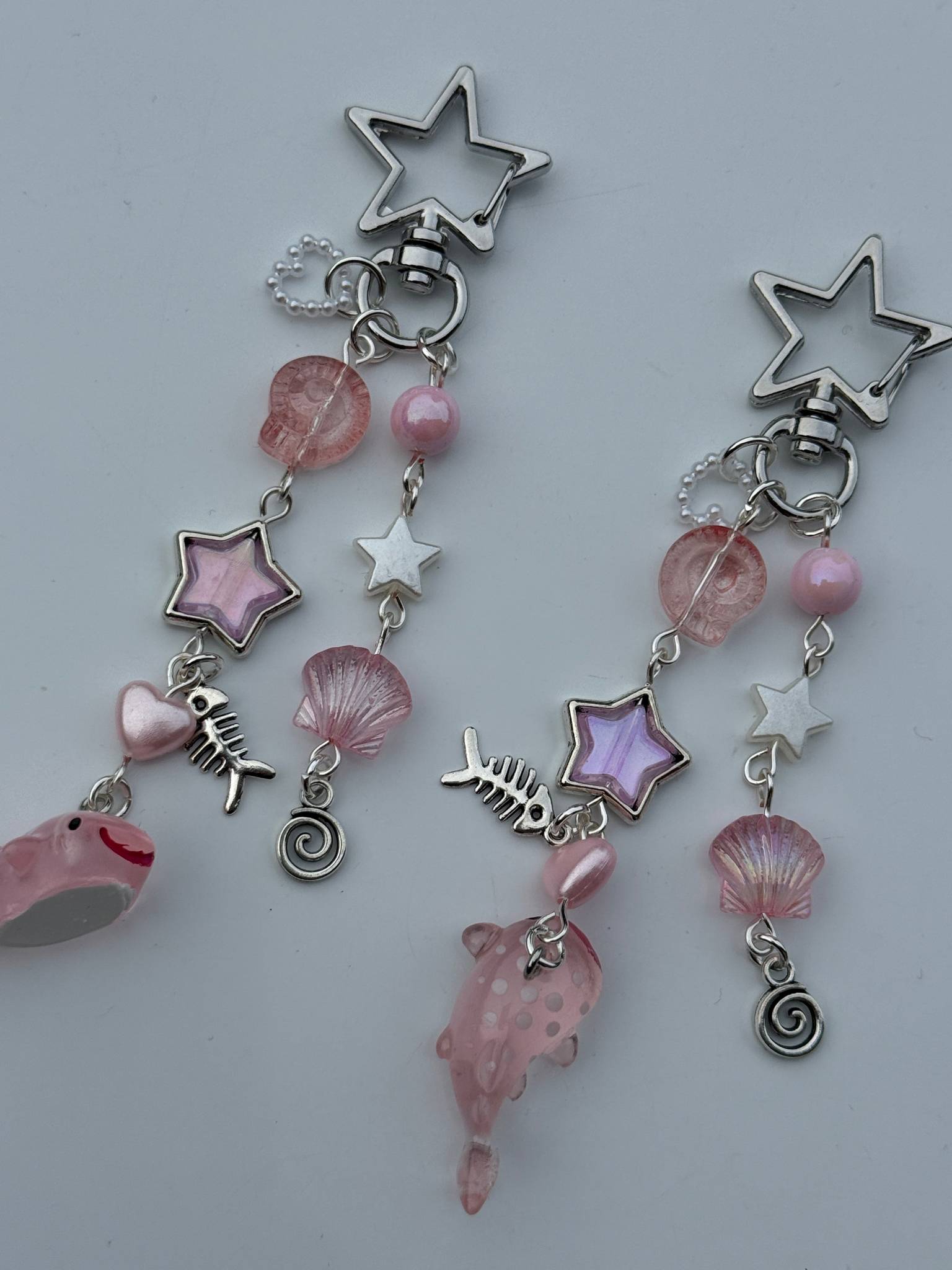 Handmade Kawaii Pink Whale Shark Keychain – Cute Ocean Beaded Bag Charm, pink Star Pastel Sea Phone Charm, Y2K Aesthetic Gift Beadsbylillixx