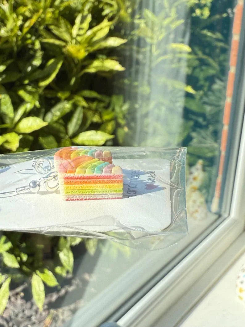 Handmade Kawaii Rainbow Cake Earrings: Sterling Silver Fish Hook Beadsbylillixx