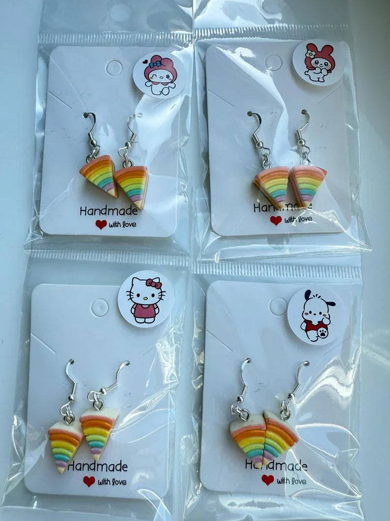 Handmade Kawaii Rainbow Cake Earrings: Sterling Silver Fish Hook Beadsbylillixx