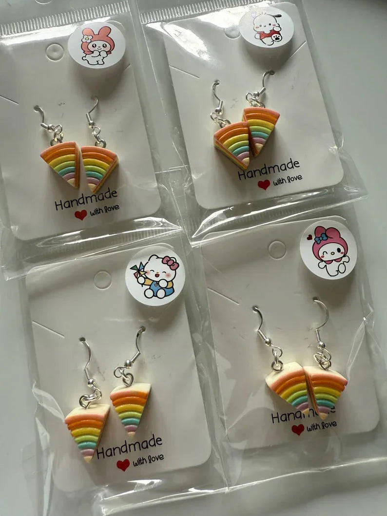 Handmade Kawaii Rainbow Cake Earrings: Sterling Silver Fish Hook Beadsbylillixx
