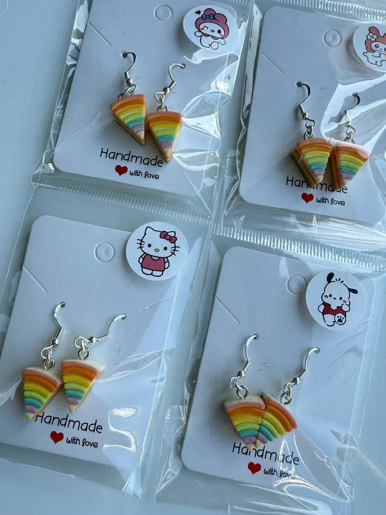 Handmade Kawaii Rainbow Cake Earrings: Sterling Silver Fish Hook Beadsbylillixx