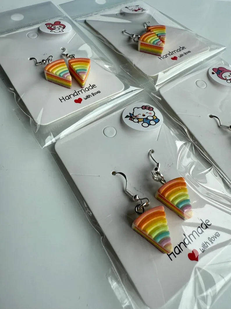 Handmade Kawaii Rainbow Cake Earrings: Sterling Silver Fish Hook Beadsbylillixx