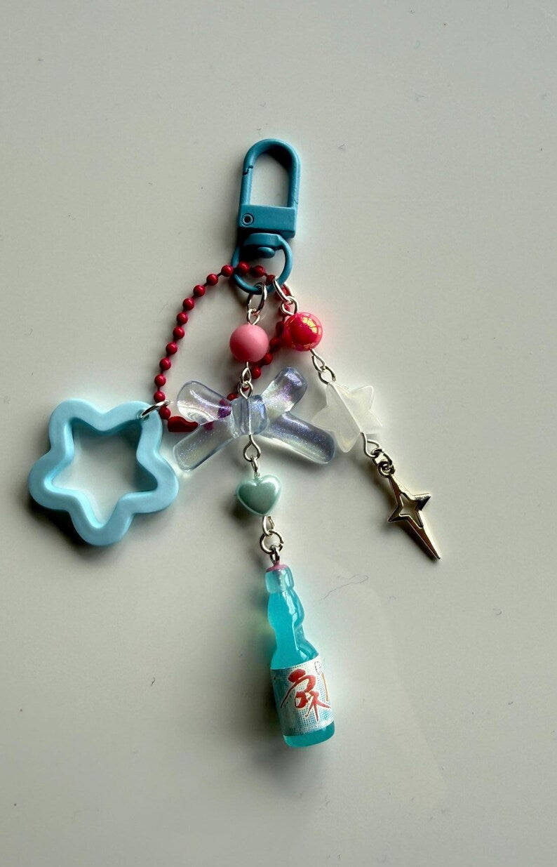 Handmade Kawaii Ramune Bottle Keychain – Pastel Beaded Charm Beadsbylillixx
