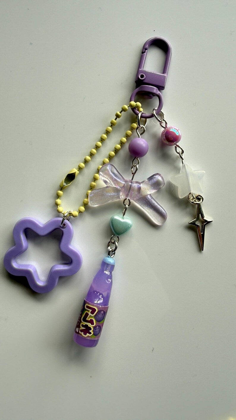 Handmade Kawaii Ramune Bottle Keychain – Pastel Beaded Charm Beadsbylillixx