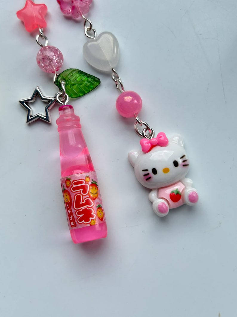Handmade Kawaii Ramune Kitty Keychain Beadsbylillixx
