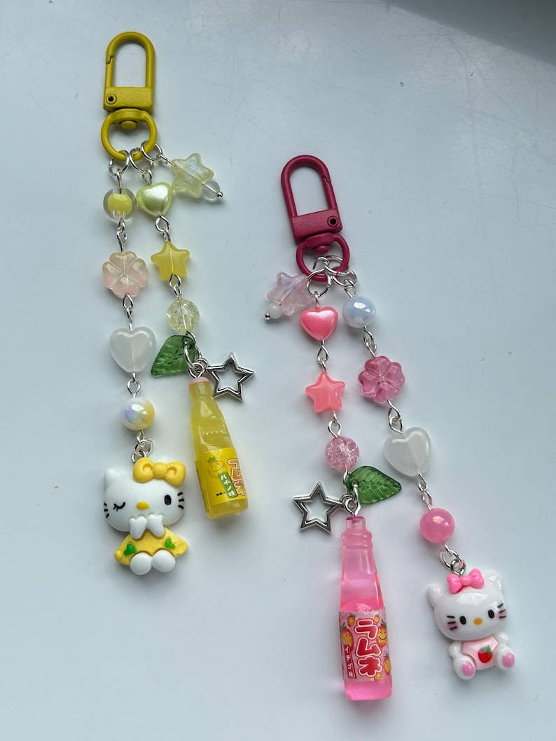 Handmade Kawaii Ramune Kitty Keychain Beadsbylillixx