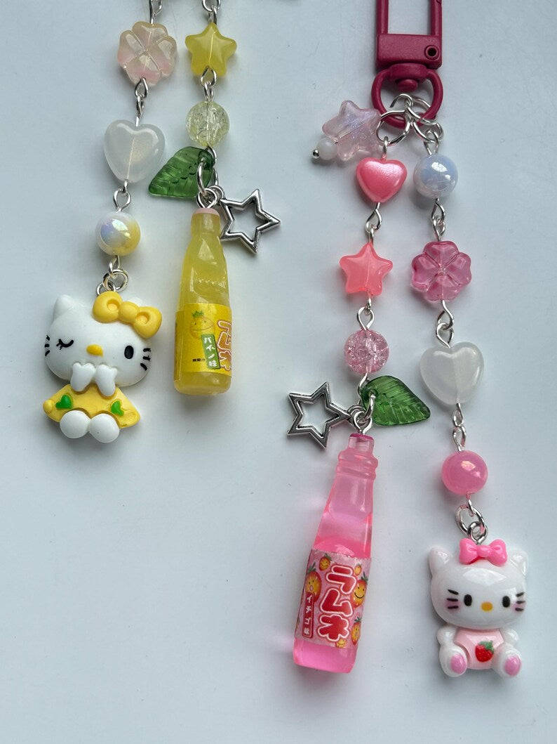 Handmade Kawaii Ramune Kitty Keychain Beadsbylillixx