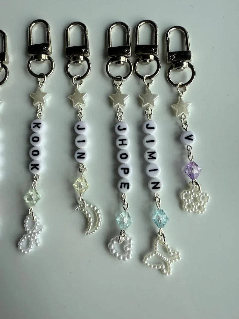 Handmade Kpop boy Group BTS Beaded Keychain: Kawaii Keychain Beadsbylillixx
