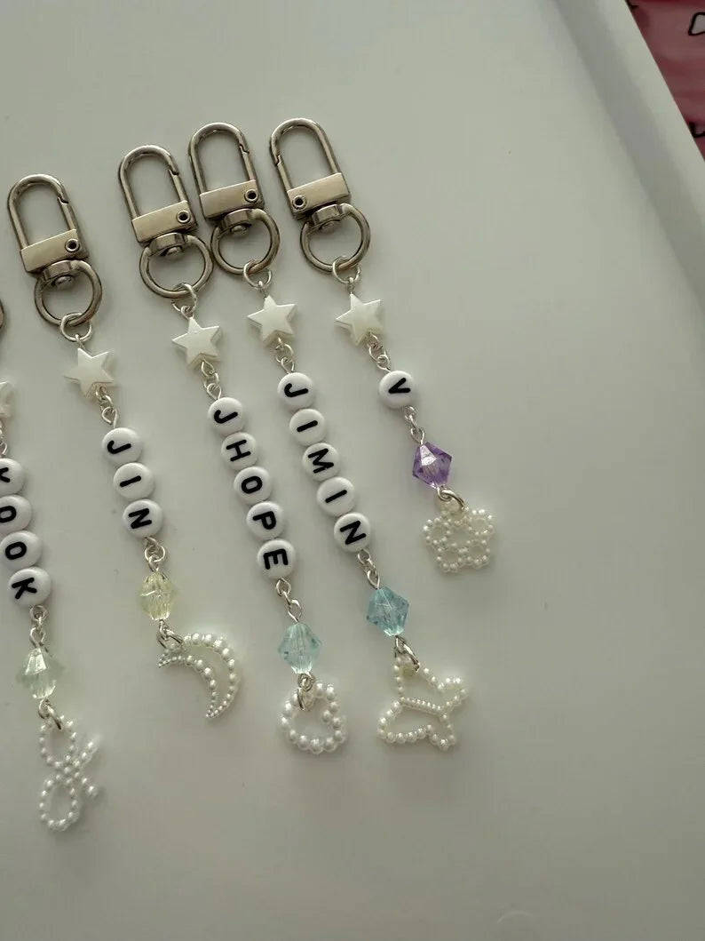 Handmade Kpop boy Group BTS Beaded Keychain: Kawaii Keychain Beadsbylillixx