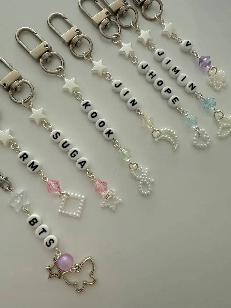 Handmade Kpop boy Group BTS Beaded Keychain: Kawaii Keychain Beadsbylillixx