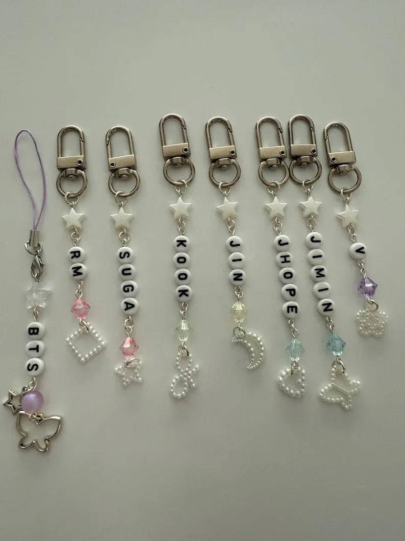 Handmade Kpop boy Group BTS Beaded Keychain: Kawaii Keychain Beadsbylillixx