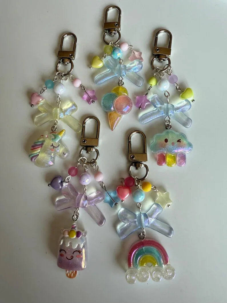 Handmade magical Kawaii keychains, macaron beads, shimmering keychains Beadsbylillixx