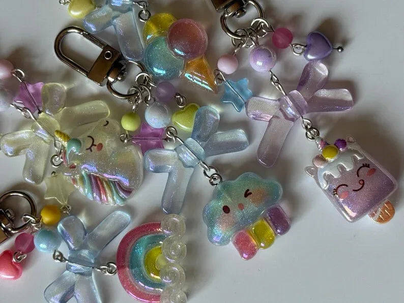 Handmade magical Kawaii keychains, macaron beads, shimmering keychains Beadsbylillixx