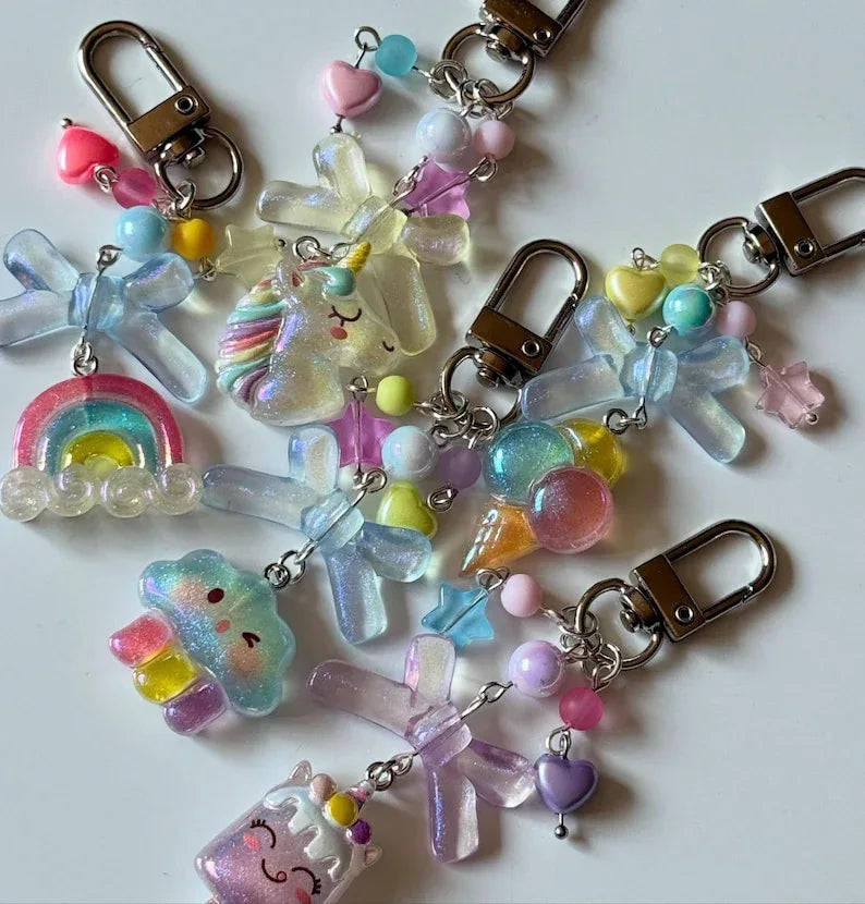 Handmade magical Kawaii keychains, macaron beads, shimmering keychains Beadsbylillixx