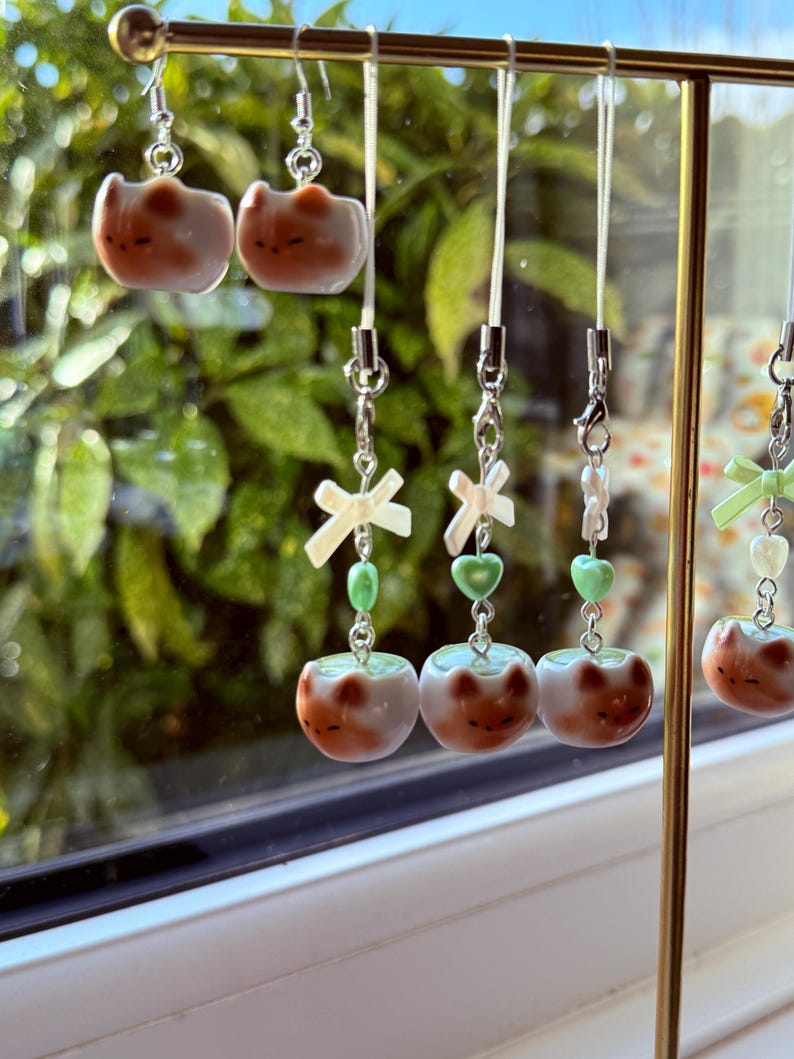 Handmade Matcha Kitty Phone Charms – Kawaii Cat Beaded charm Beadsbylillixx