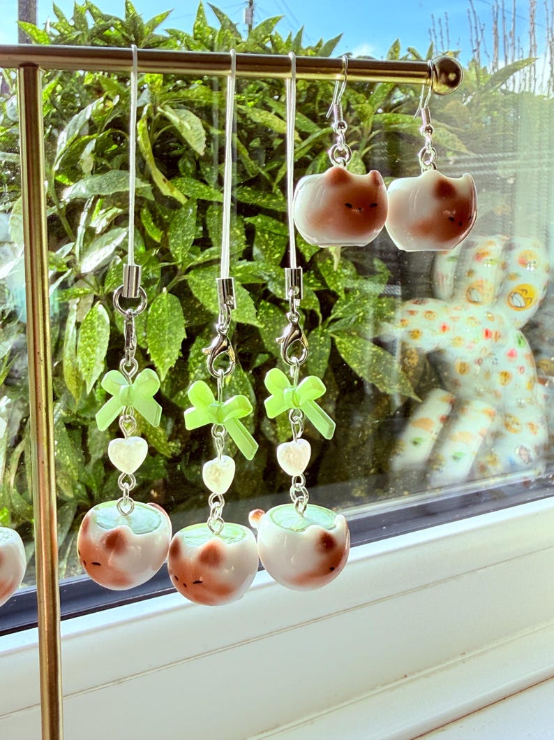 Handmade Matcha Kitty Phone Charms – Kawaii Cat Beaded charm Beadsbylillixx