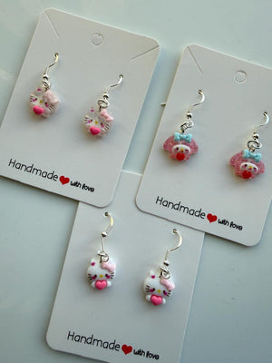 Handmade Mini Sanrio heart Themed Sterling Silver Earrings