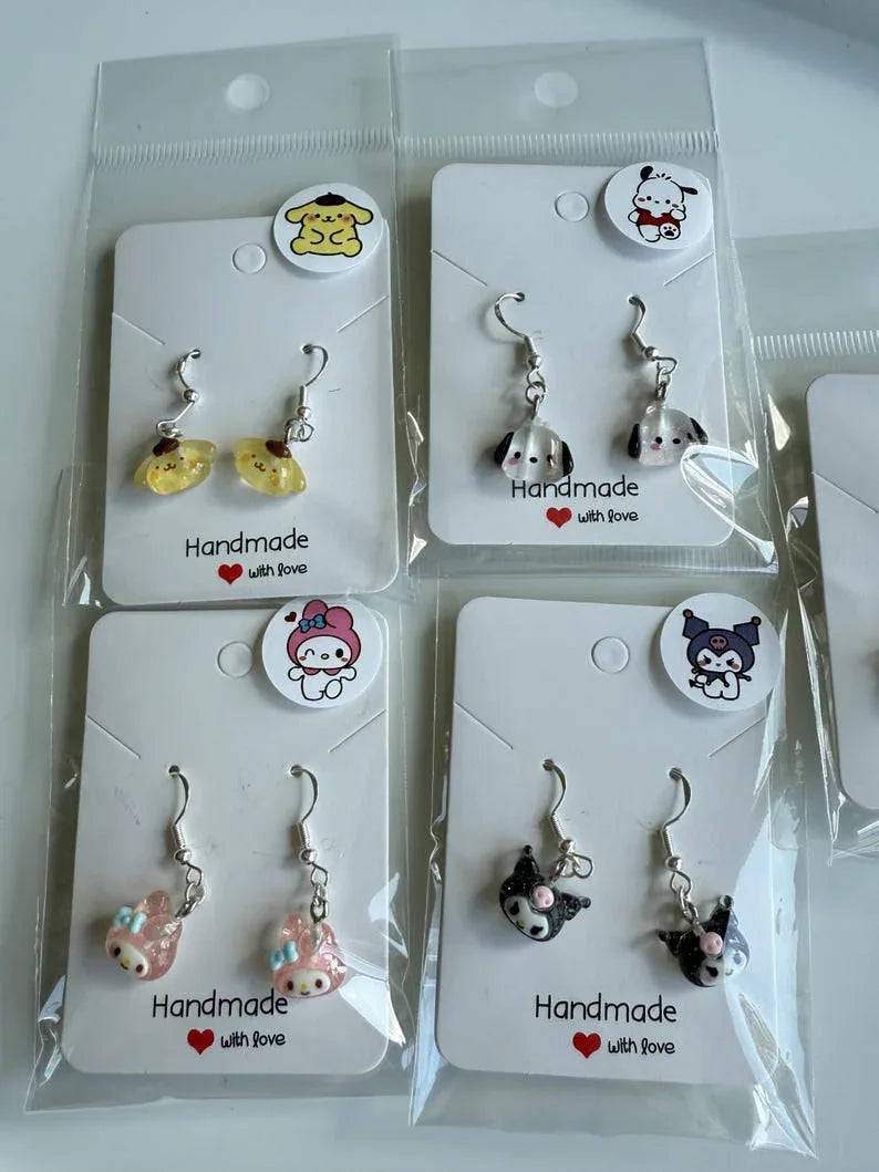Handmade Mini Sanrio Themed Sterling Silver Earrings, Fish hook, cutecore, hello kitty and friends Beadsbylillixx