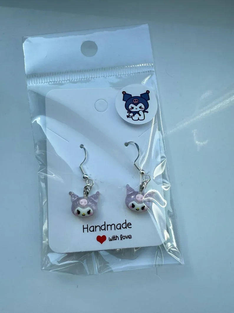 Handmade Mini Sanrio Themed Sterling Silver Earrings, Fish hook, cutecore, hello kitty and friends Beadsbylillixx