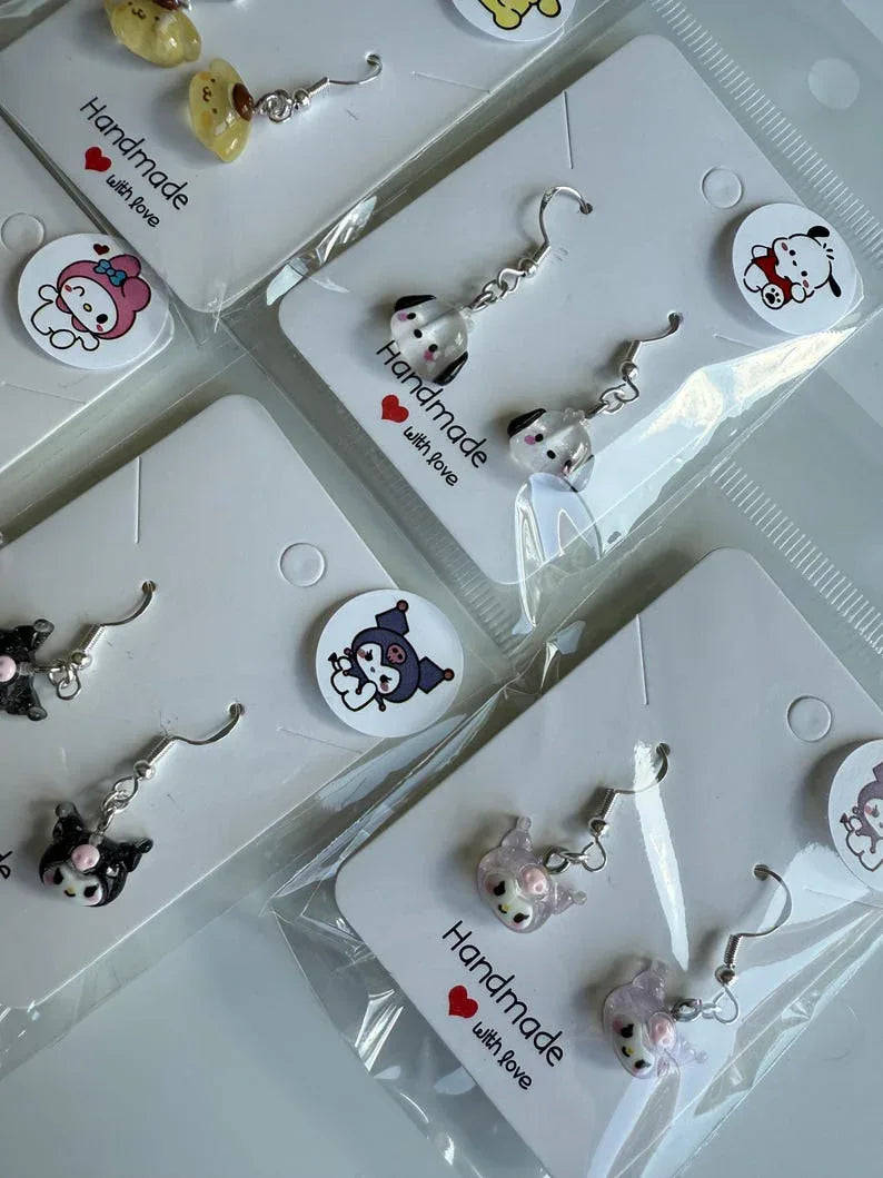 Handmade Mini Sanrio Themed Sterling Silver Earrings, Fish hook, cutecore, hello kitty and friends Beadsbylillixx