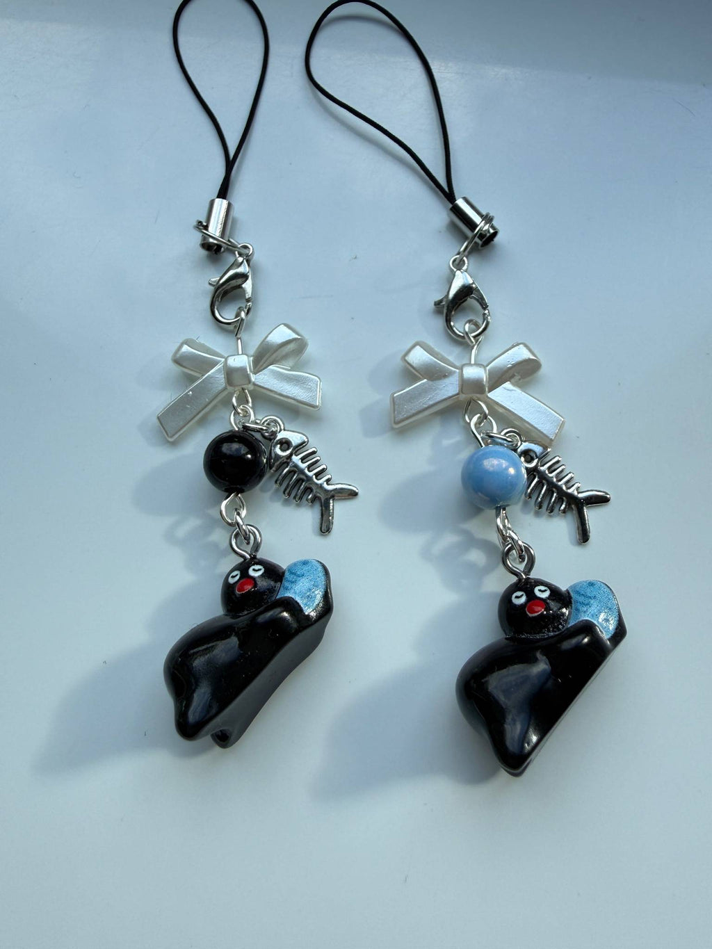 Handmade Pingu and Fish Inspired Phone Charm – Kawaii Y2K Mobile Strap Beadsbylillixx