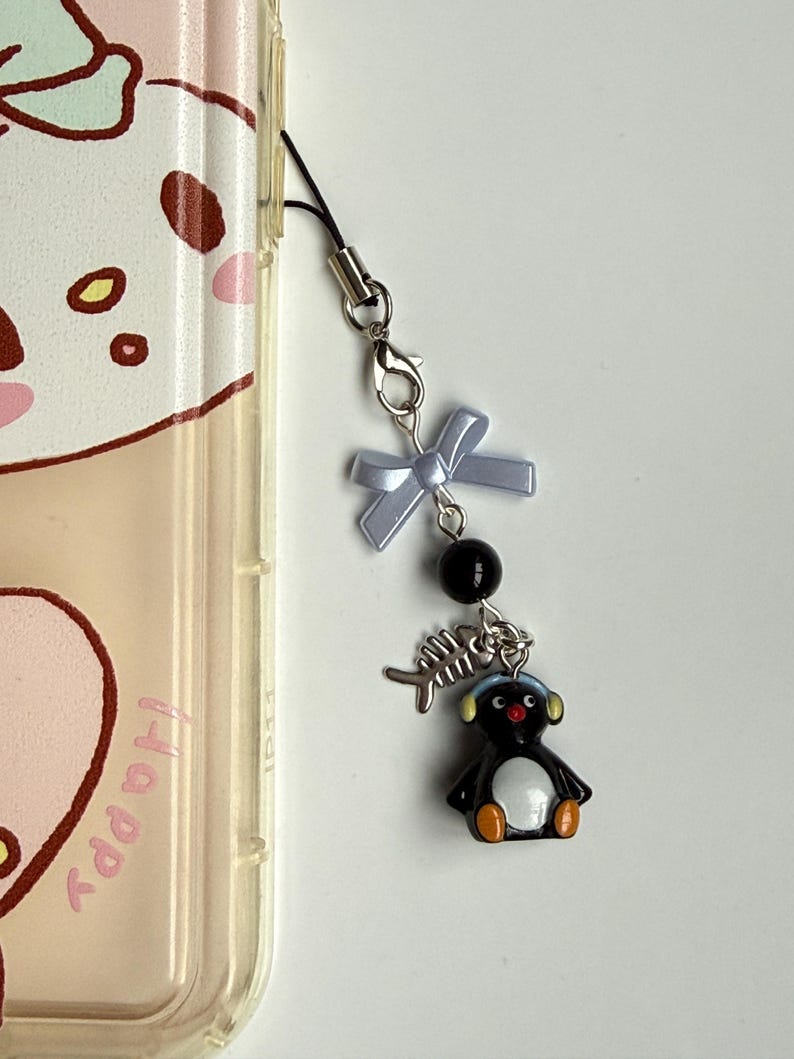Handmade Pingu Inspired Phone Charm – Kawaii Y2K Mobile Strap Beadsbylillixx