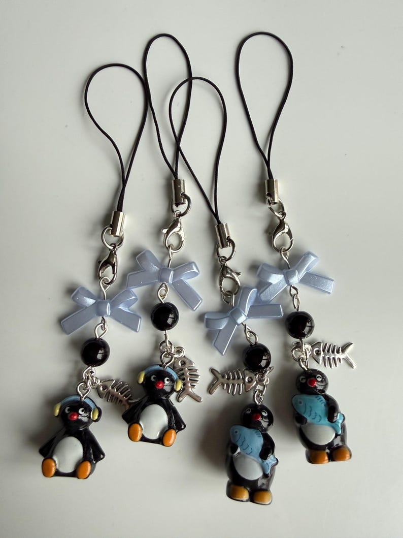 Handmade Pingu Inspired Phone Charm – Kawaii Y2K Mobile Strap Beadsbylillixx