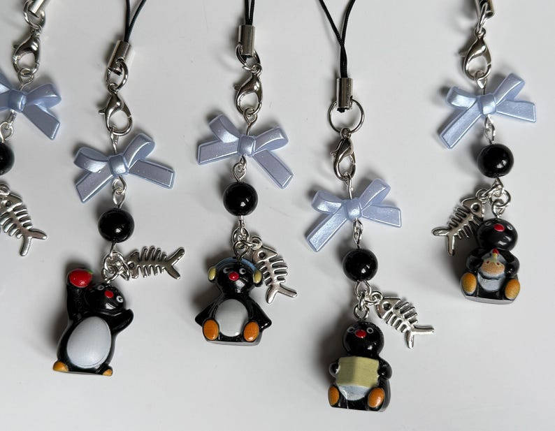 Handmade Pingu Inspired Phone Charm – Kawaii Y2K Mobile Strap Beadsbylillixx