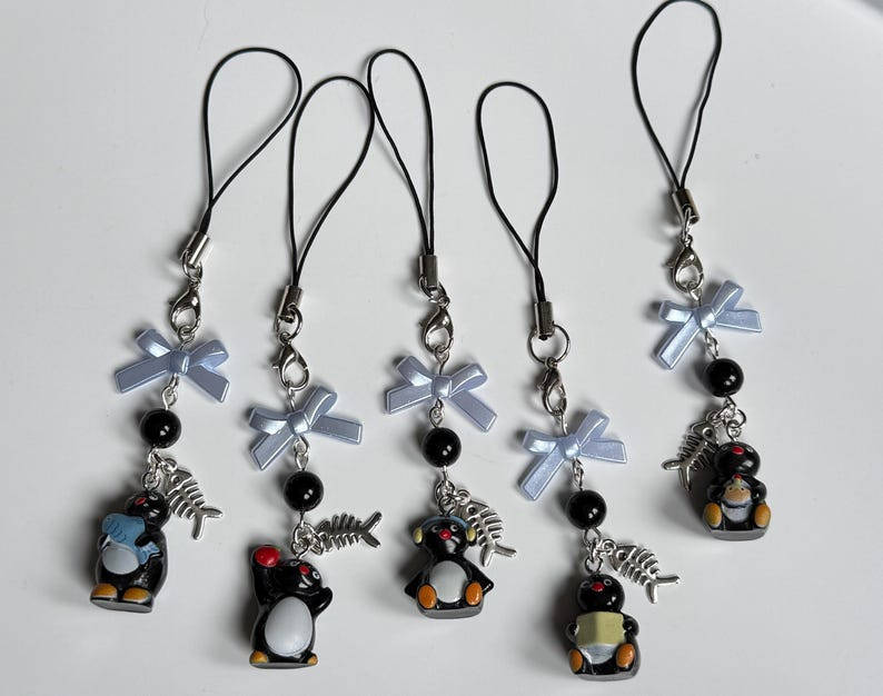 Handmade Pingu Inspired Phone Charm – Kawaii Y2K Mobile Strap Beadsbylillixx