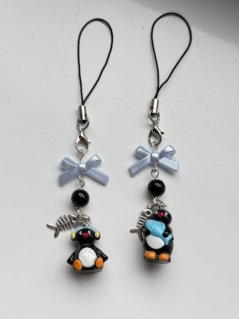 Handmade Pingu Inspired Phone Charm – Kawaii Y2K Mobile Strap Beadsbylillixx