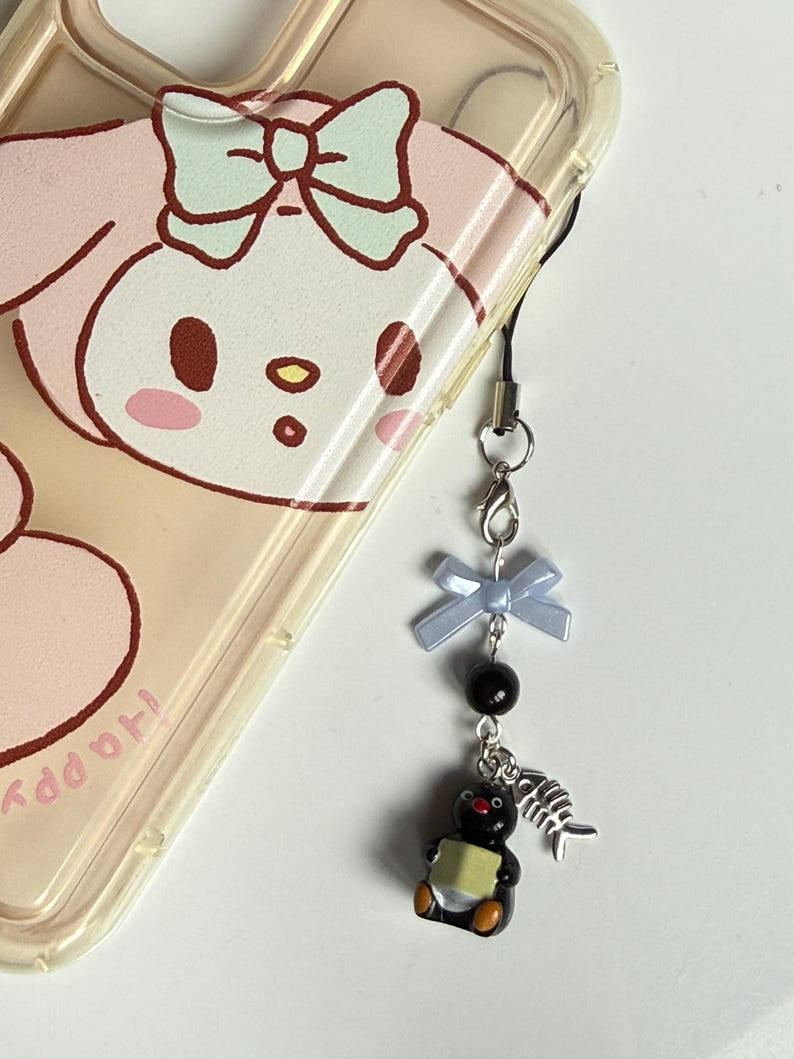 Handmade Pingu Inspired Phone Charm – Kawaii Y2K Mobile Strap Beadsbylillixx