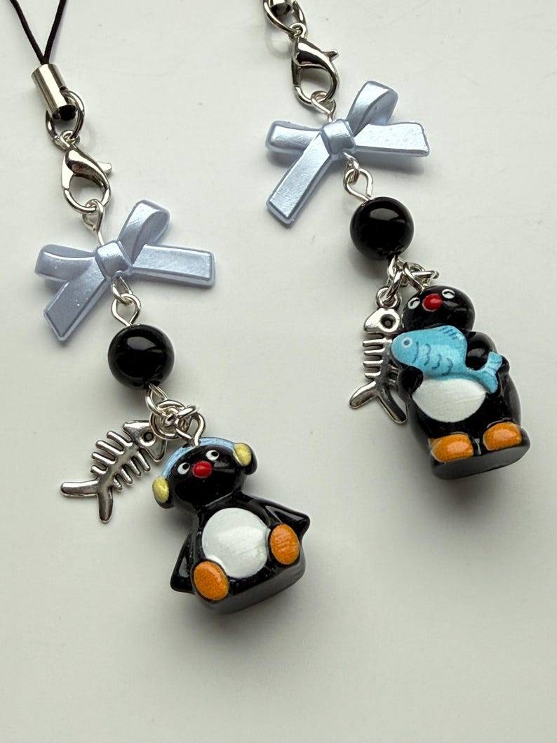 Handmade Pingu Inspired Phone Charm – Kawaii Y2K Mobile Strap Beadsbylillixx