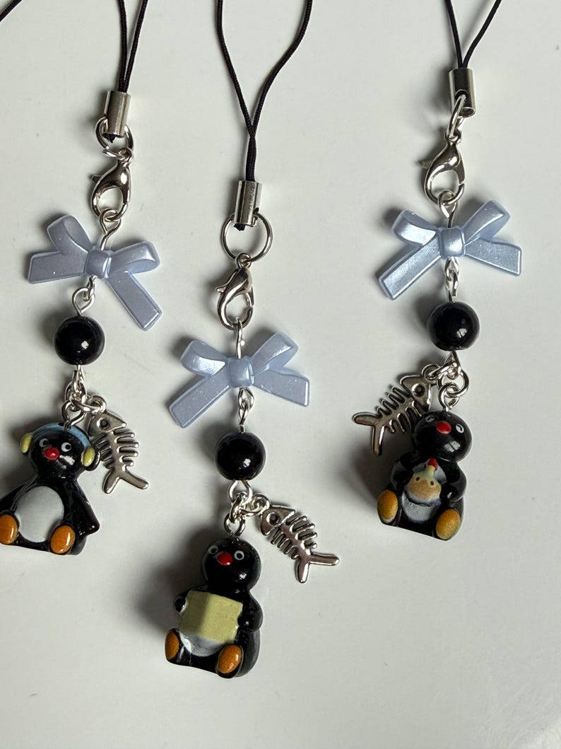 Handmade Pingu Inspired Phone Charm – Kawaii Y2K Mobile Strap Beadsbylillixx