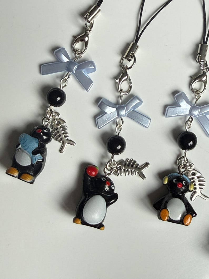 Handmade Pingu Inspired Phone Charm – Kawaii Y2K Mobile Strap Beadsbylillixx