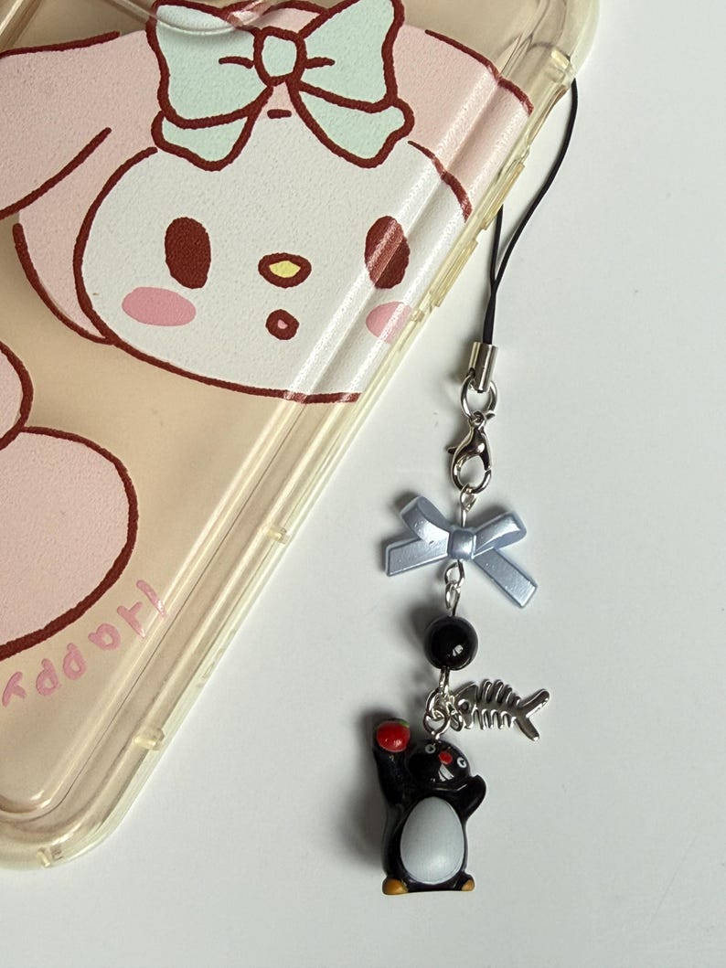 Handmade Pingu Inspired Phone Charm – Kawaii Y2K Mobile Strap Beadsbylillixx