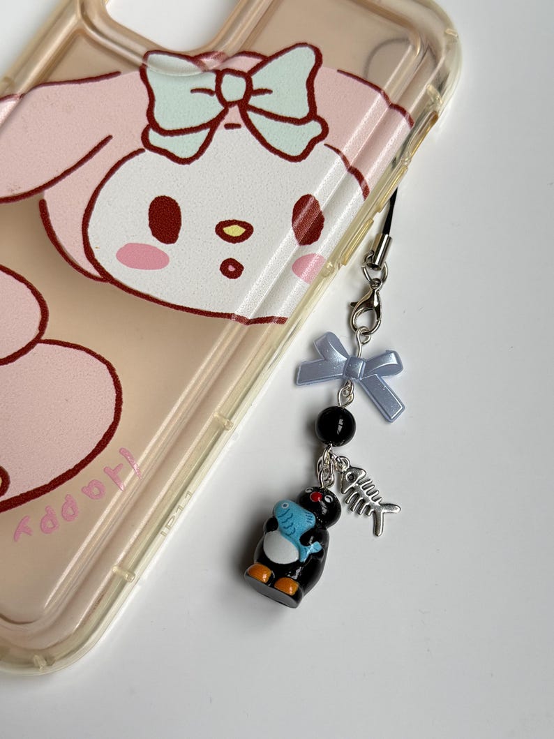 Handmade Pingu Inspired Phone Charm – Kawaii Y2K Mobile Strap Beadsbylillixx