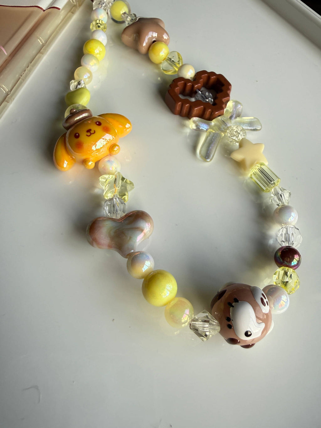 Handmade Pompompurin Pixel Heart Phone Charm – Kawaii Yellow Beaded Y2K Phone Strap, Cute Sanrio Inspired Mobile Accessory Beadsbylillixx