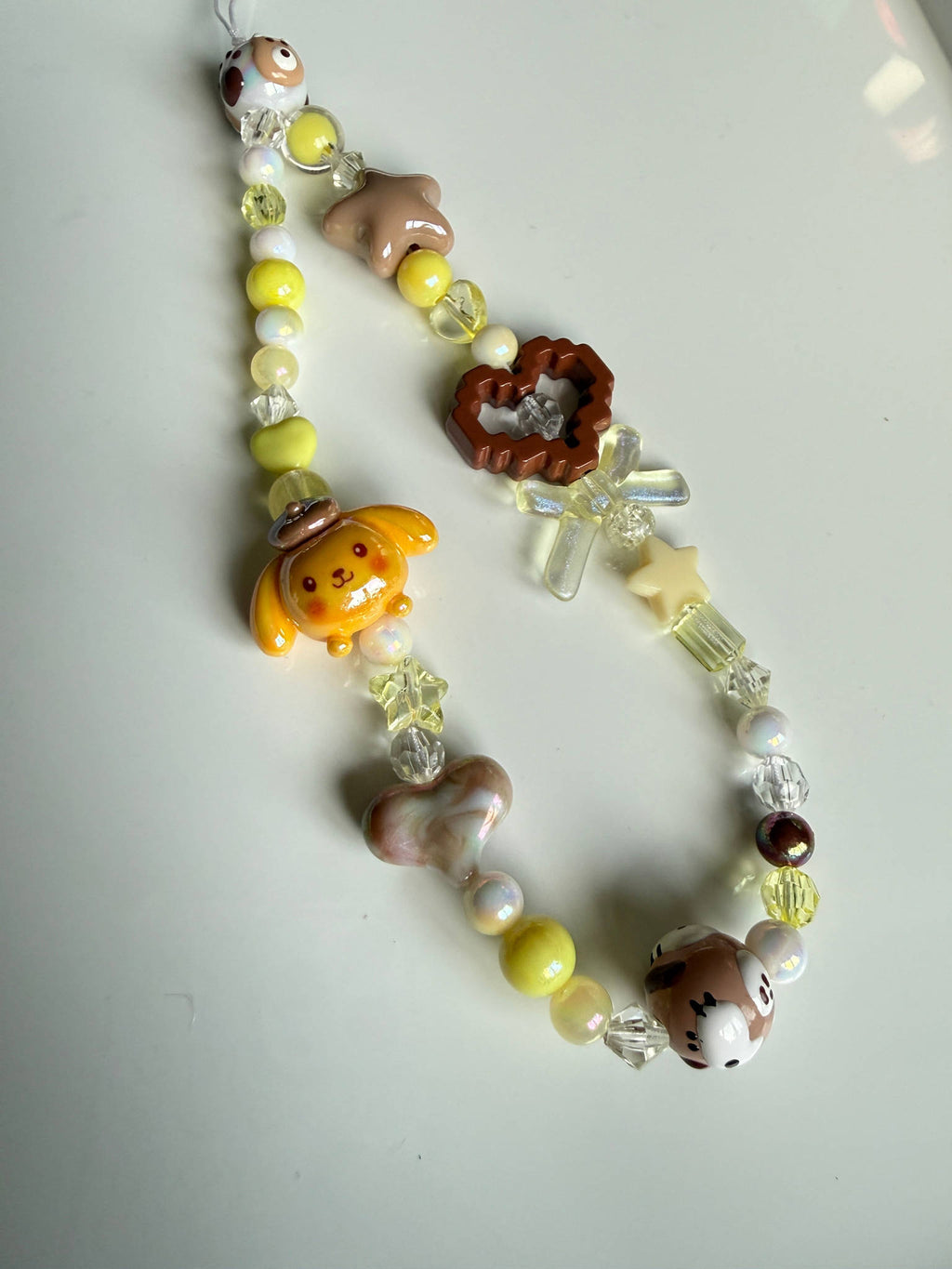 Handmade Pompompurin Pixel Heart Phone Charm – Kawaii Yellow Beaded Y2K Phone Strap, Cute Sanrio Inspired Mobile Accessory Beadsbylillixx