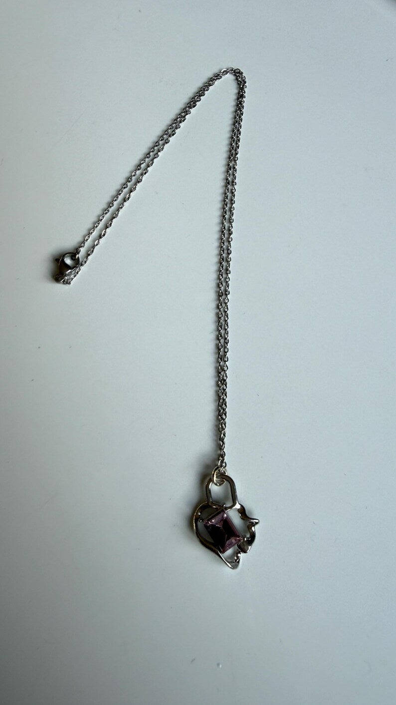 Handmade Whimsical Pink Gem Necklace 17” Beadsbylillixx