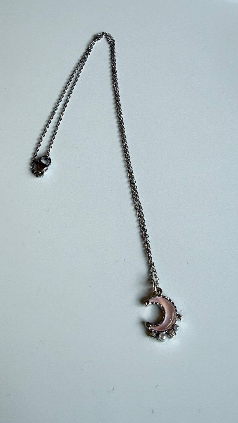 Handmade Whimsical Pink Gem Necklace 17” Beadsbylillixx
