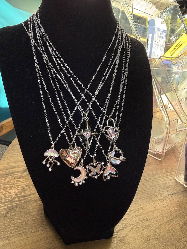 Handmade Whimsical Pink Gem Necklace 17” Beadsbylillixx