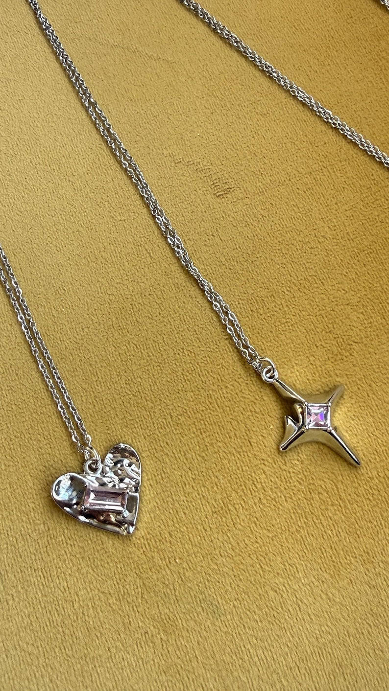 Handmade Whimsical Pink Gem Necklace 17” Beadsbylillixx