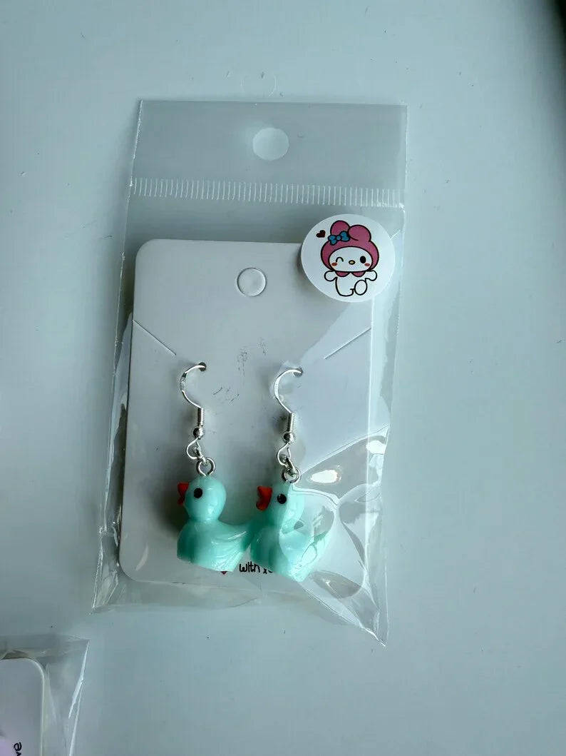 Handmade Y2K Duck Earrings: Sterling Silver Fish Hook Charms Beadsbylillixx