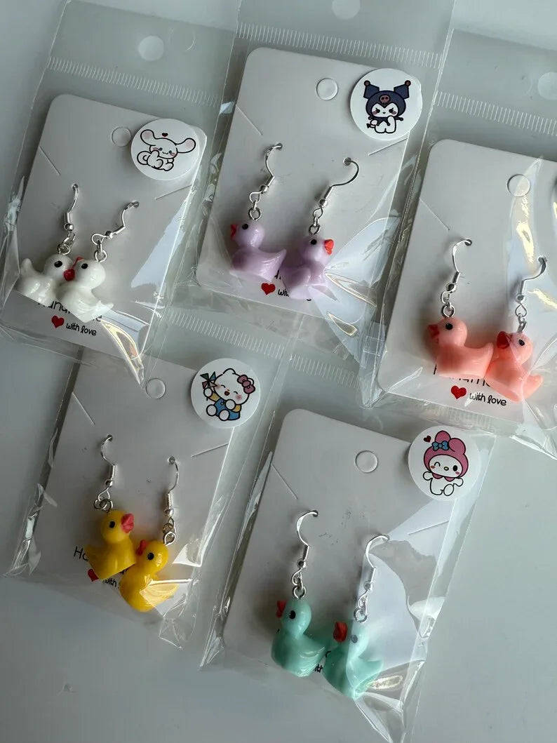 Handmade Y2K Duck Earrings: Sterling Silver Fish Hook Charms Beadsbylillixx