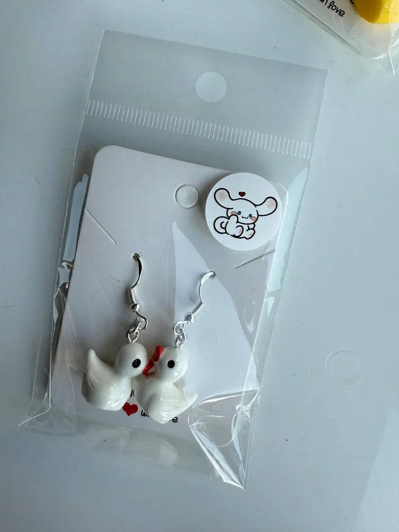 Handmade Y2K Duck Earrings: Sterling Silver Fish Hook Charms Beadsbylillixx
